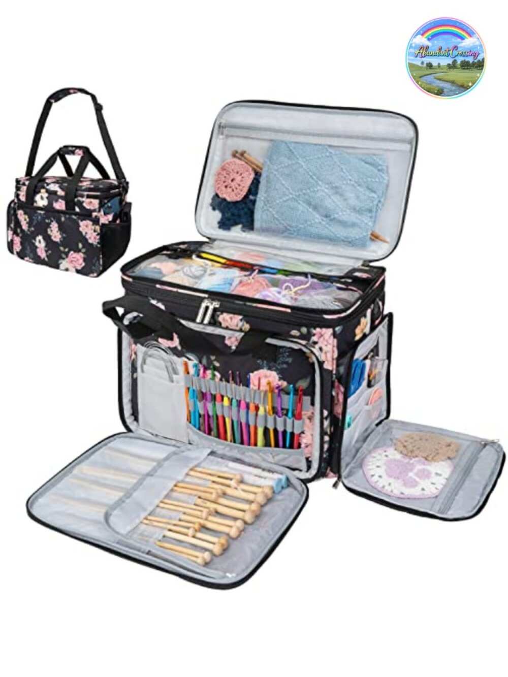 Knitting Bag Yarn Storage Tote Large Crochet Organizer with Shoulder Strap